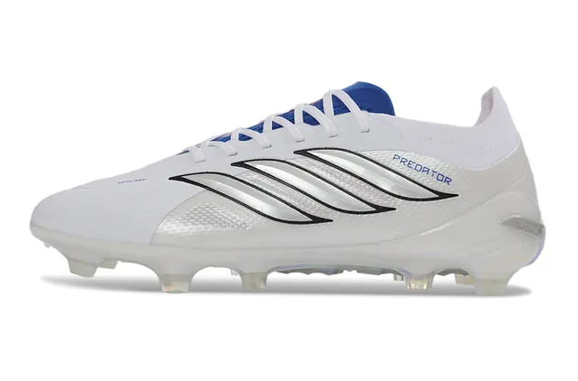 Adidas Predator White Silver Synthetic Upper Metallic 3-Stripes Firm-Ground Soccer Shoes 13