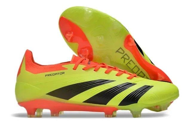 Adidas Predator Amarelo Laranja Neón Upper Cadarços E Calcanhar Campo Firme Sapatos de Futebol 5