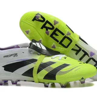 Adidas Predator Yellow White Laceless Strap Closure Neon Forefoot Cage Firm-Ground Soccer Shoes