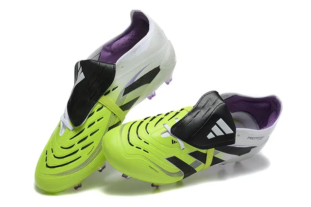 Adidas Predator Yellow White Laceless Strap Closure Neon Forefoot Cage Firm-Ground Soccer Shoes 3