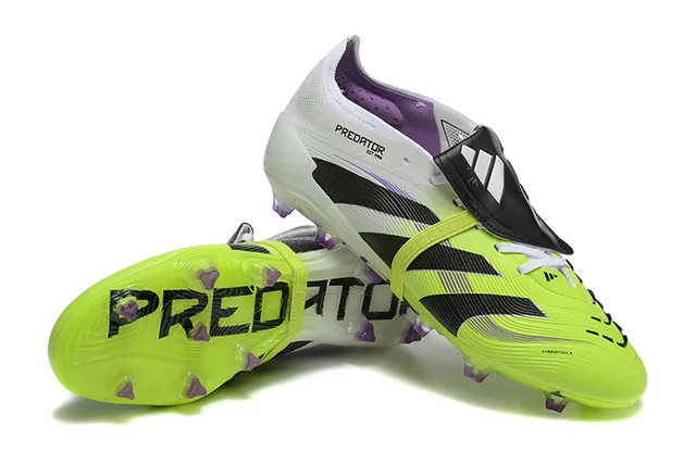 Adidas Predator Yellow White Laceless Strap Closure Neon Forefoot Cage Firm-Ground Soccer Shoes 6