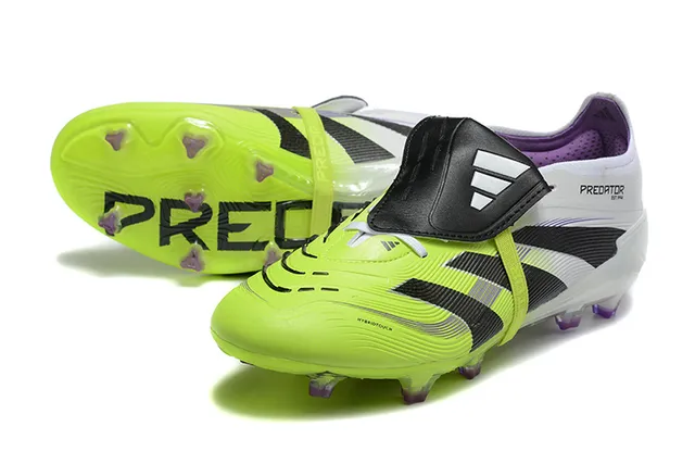 Adidas Predator Yellow White Laceless Strap Closure Neon Forefoot Cage Firm-Ground Soccer Shoes 7