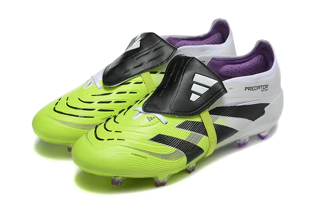 Adidas Predator Yellow White Laceless Strap Closure Neon Forefoot Cage Firm-Ground Soccer Shoes 8