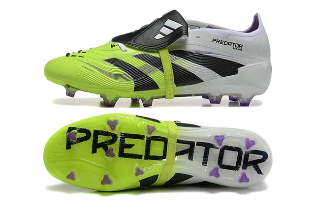 Adidas Predator Yellow White Laceless Strap Closure Neon Forefoot Cage Firm-Ground Soccer Shoes 9
