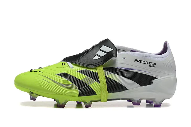 Adidas Predator Yellow White Laceless Strap Closure Neon Forefoot Cage Firm-Ground Soccer Shoes 10