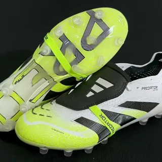 Adidas Predator Yellow White Laceless Strap Closure Neon Hybrid-Touch Upper Firm-Ground Soccer Shoes
