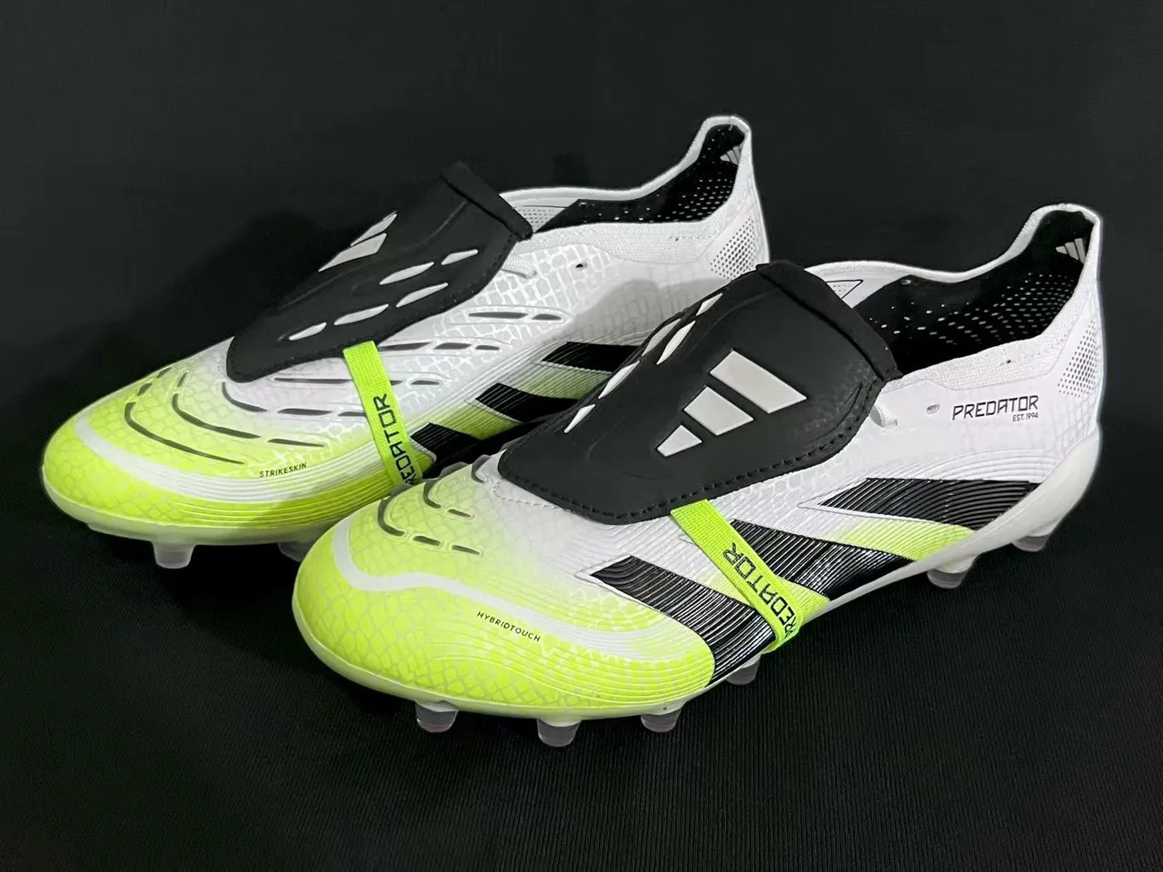 Adidas Predator Yellow White Laceless Strap Closure Neon Hybrid-Touch Upper Firm-Ground Soccer Shoes 2