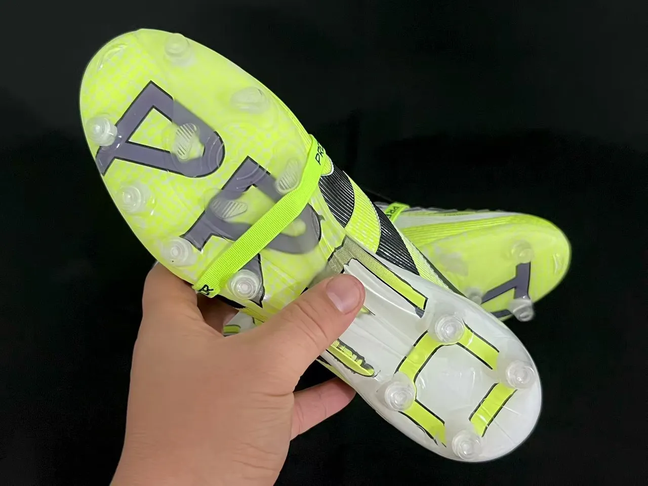 Adidas Predator Yellow White Laceless Strap Closure Neon Hybrid-Touch Upper Firm-Ground Soccer Shoes 3