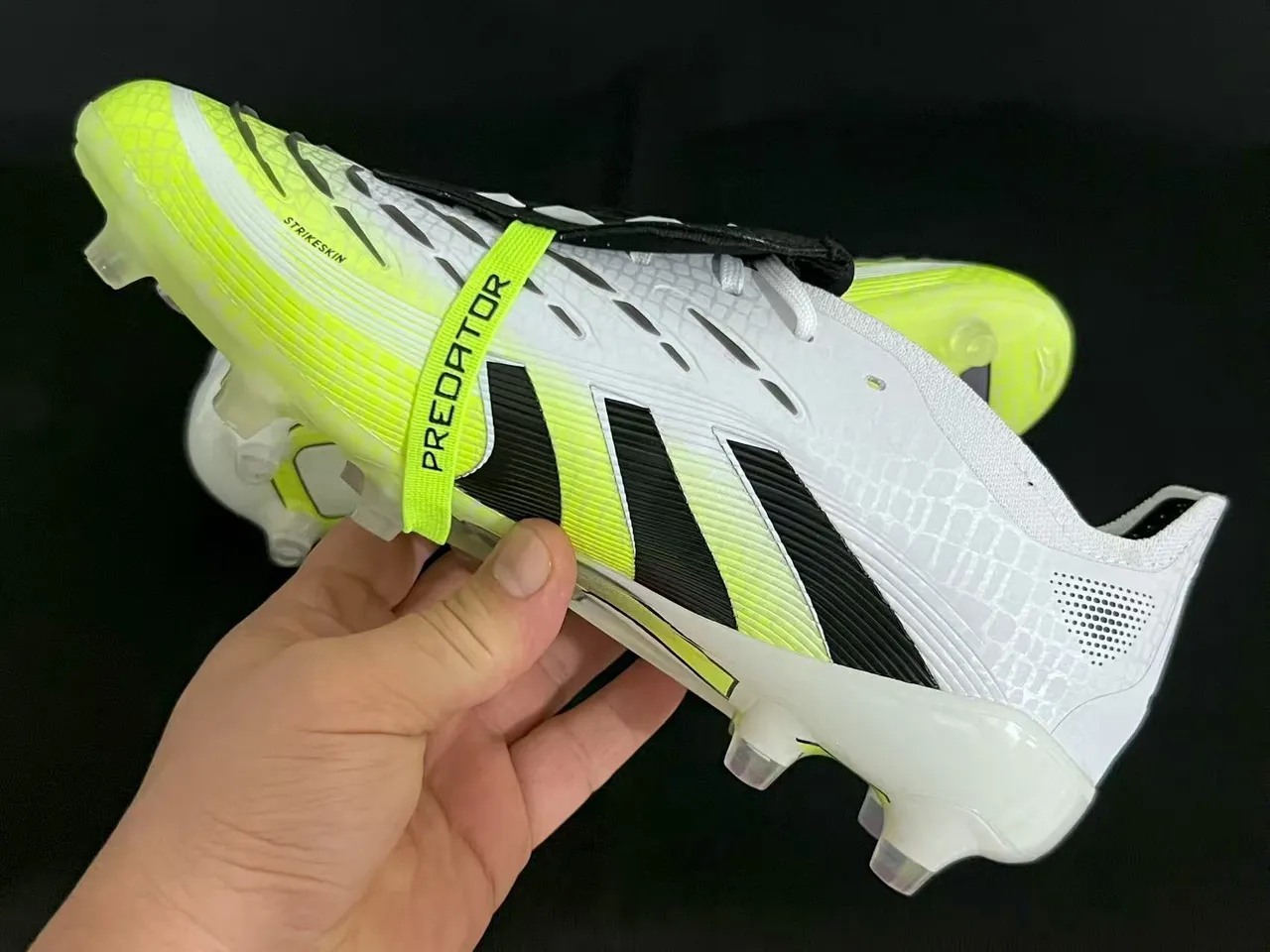 Adidas Predator Yellow White Laceless Strap Closure Neon Hybrid-Touch Upper Firm-Ground Soccer Shoes 5