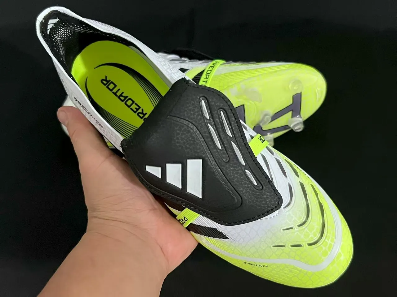 Adidas Predator Yellow White Laceless Strap Closure Neon Hybrid-Touch Upper Firm-Ground Soccer Shoes 6