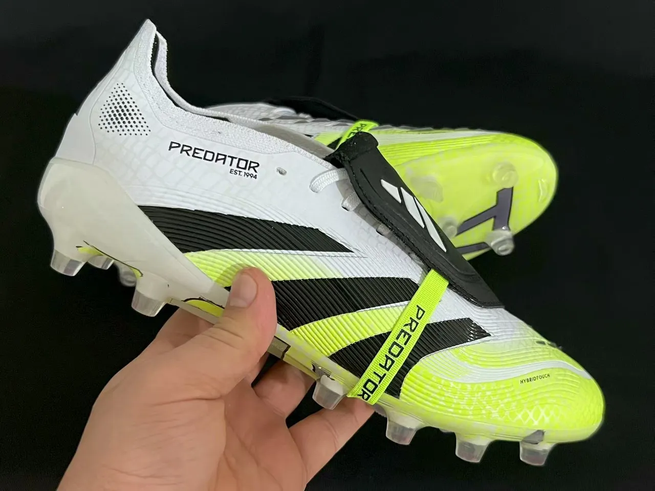 Adidas Predator Yellow White Laceless Strap Closure Neon Hybrid-Touch Upper Firm-Ground Soccer Shoes 7