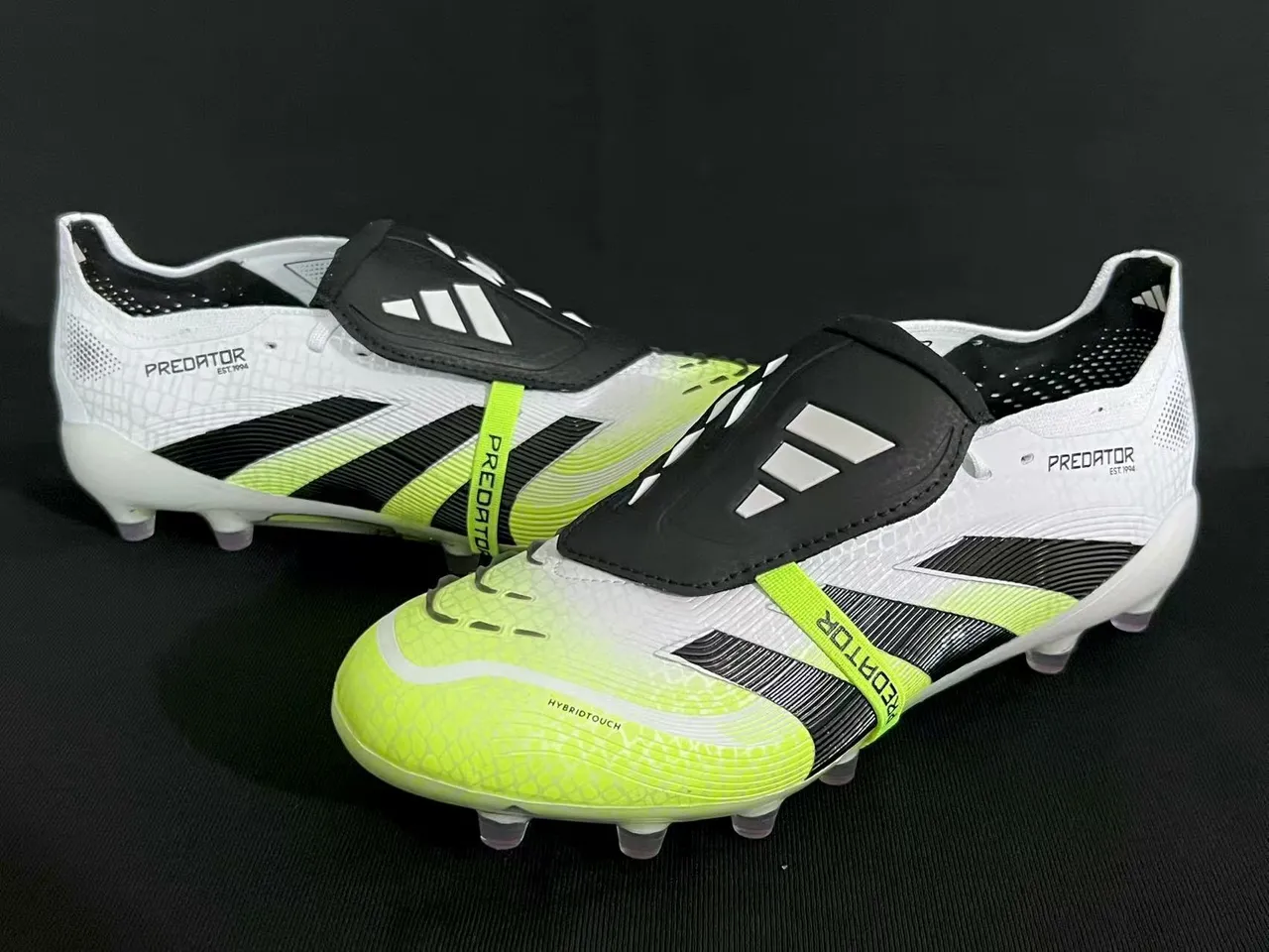 Adidas Predator Yellow White Laceless Strap Closure Neon Hybrid-Touch Upper Firm-Ground Soccer Shoes 8