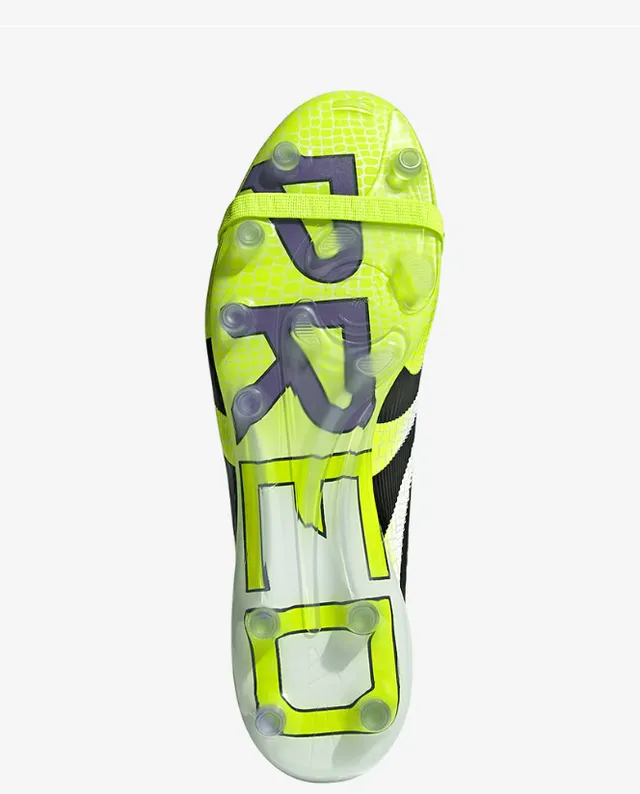 Adidas Predator Yellow White Laceless Strap Closure Neon Hybrid-Touch Upper Firm-Ground Soccer Shoes 11