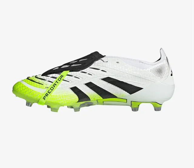 Adidas Predator Yellow White Laceless Strap Closure Neon Hybrid-Touch Upper Firm-Ground Soccer Shoes 12