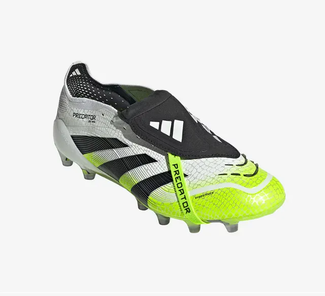 Adidas Predator Yellow White Laceless Strap Closure Neon Hybrid-Touch Upper Firm-Ground Soccer Shoes 13