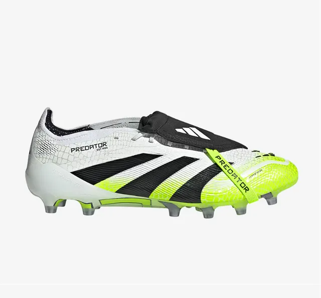 Adidas Predator Yellow White Laceless Strap Closure Neon Hybrid-Touch Upper Firm-Ground Soccer Shoes 14