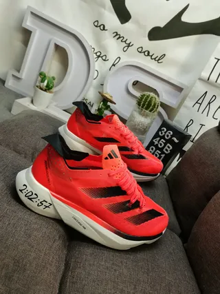 Adidas Red Black Engineered Mesh Upper Three-Stripe Side Panel Running Shoes 9