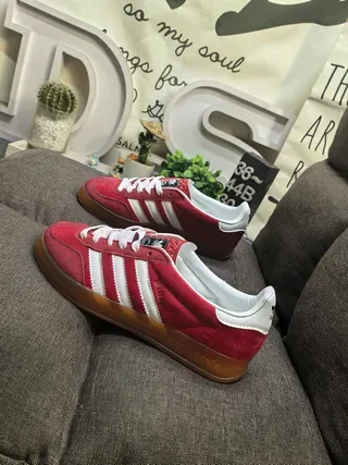 Adidas Red White Suede Upper Three Stripes Lifestyle Sneakers 7