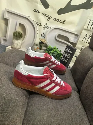 Adidas Red White Suede Upper Three Stripes Lifestyle Sneakers 9