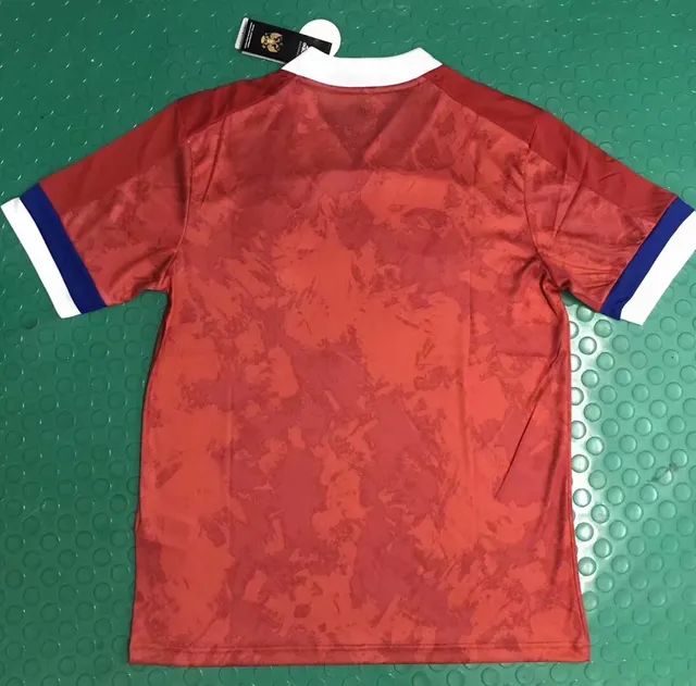 Adidas Equipa Nacional da Rússia Casa Vermelho Azul Gola em V Bandas de Ombro de Três Listras Camiseta 3