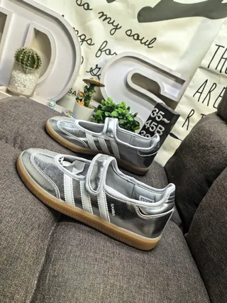 Adidas Samba Metallic Silver Laceless Lifestyle Sneakers 7