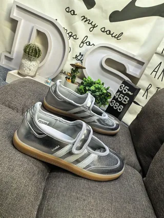Adidas Samba Metallic Silver Laceless Lifestyle Sneakers 9