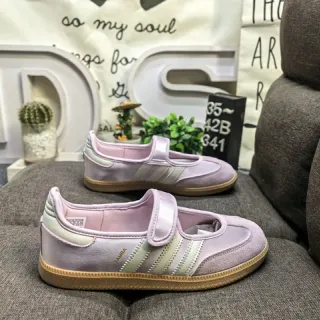 Adidas Samba Pink Beige Laceless Velcro Strap Mary Jane Shoes