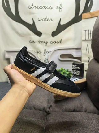 Adidas Samba Zapatos Mary Jane Rosa Beige Sin Cordones con Correa de Velcro 5