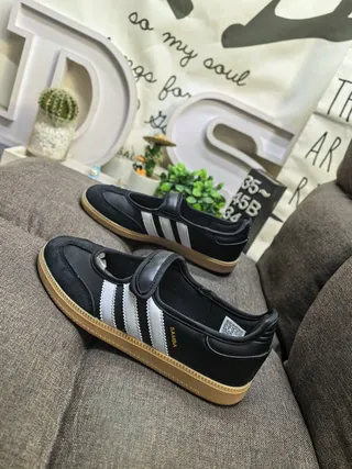 Adidas Samba Zapatos Mary Jane Rosa Beige Sin Cordones con Correa de Velcro 7