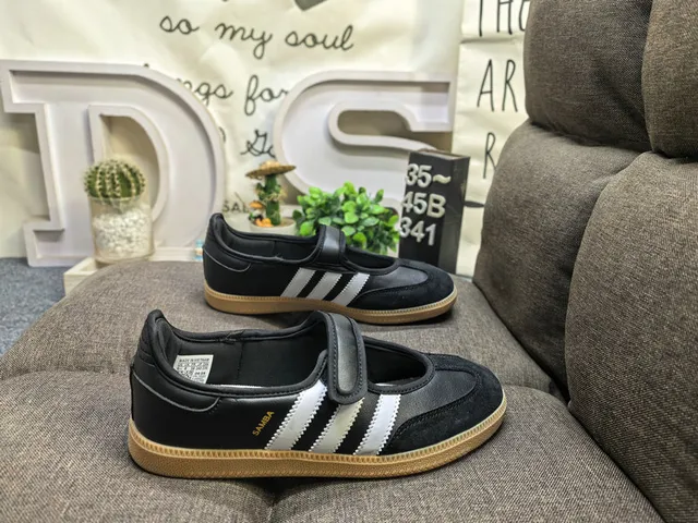Adidas Samba Zapatos Mary Jane Rosa Beige Sin Cordones con Correa de Velcro 11