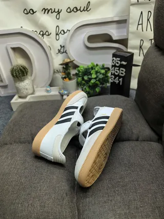 Adidas Samba Zapatos Mary Jane Rosa Beige Sin Cordones con Correa de Velcro 16