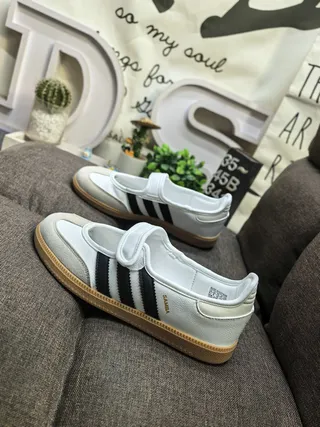 Adidas Samba Zapatos Mary Jane Rosa Beige Sin Cordones con Correa de Velcro 17