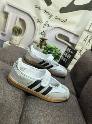Adidas Samba Zapatos Mary Jane Rosa Beige Sin Cordones con Correa de Velcro 19