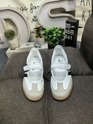 Adidas Samba Zapatos Mary Jane Rosa Beige Sin Cordones con Correa de Velcro 20