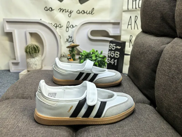 Adidas Samba Zapatos Mary Jane Rosa Beige Sin Cordones con Correa de Velcro 21