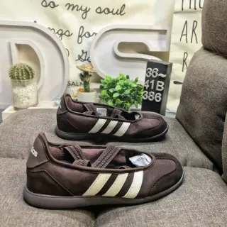 Adidas Samba Soft Brown Beige Suede-Like Upper Three-Stripe Side Panel Mary Jane Shoes