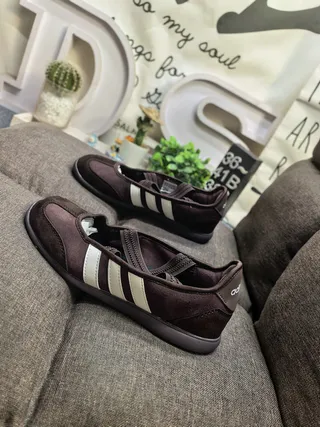 Adidas Samba Soft Brown Beige Suede-Like Upper Three-Stripe Side Panel Mary Jane Shoes 7