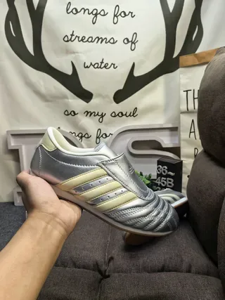 Adidas Silver Beige Laceless Velcro Strap Quilted Toe Box Sneakers 5