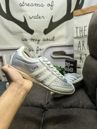 Adidas Silver White Metallic Leather Perforated Toebox Lifestyle Sneakers 5