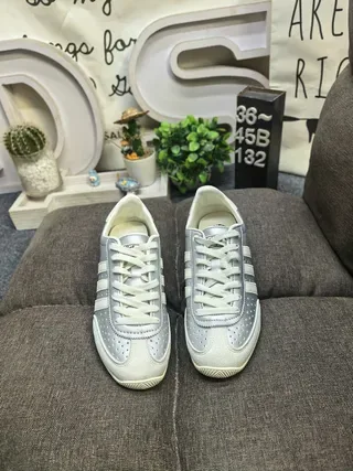 Adidas Silver White Metallic Leather Perforated Toebox Lifestyle Sneakers 10