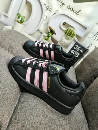 Adidas Superstar Black and Pink Lifestyle Sneakers 7