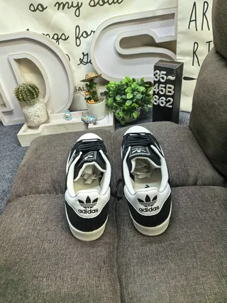 Adidas Superstar Black and White Cracked Leather Lifestyle Sneakers 8