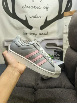Adidas Superstar Light Gray and Pink Lifestyle Sneakers 5