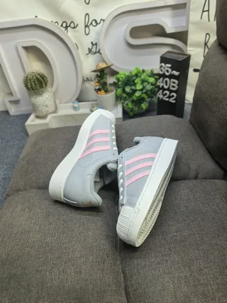 Adidas Superstar Light Gray and Pink Lifestyle Sneakers 6