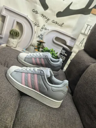 Adidas Superstar Light Gray and Pink Lifestyle Sneakers 7
