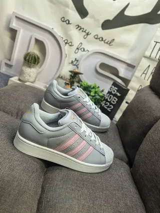 Adidas Superstar Light Gray and Pink Lifestyle Sneakers 9