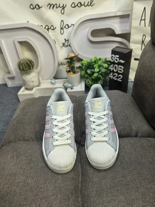 Adidas Superstar Light Gray and Pink Lifestyle Sneakers 10