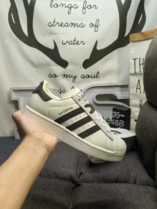 Adidas Superstar Off-White and Brown Lifestyle Sneakers 5