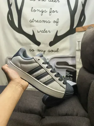 Adidas Superstar Off-White and Gray Lifestyle Sneakers 5
