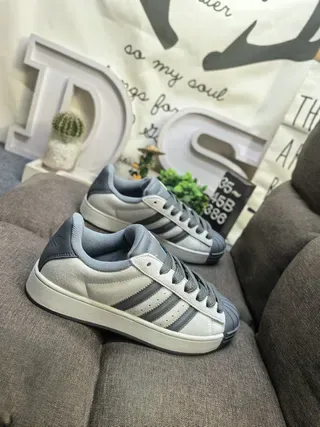 Adidas Superstar Off-White and Gray Lifestyle Sneakers 9